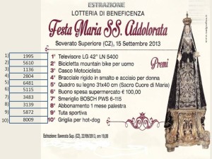 Soverato Superiore – Biglietti vincenti della lotteria Festa Maria SS. Addolorata