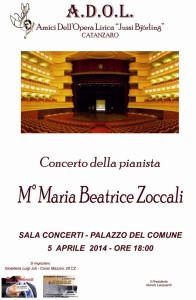 Catanzaro – Sabato 5 Aprile concerto della pianista Beatrice Zoccali