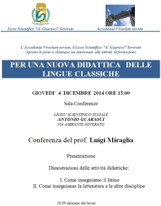 Soverato – Giovedì 4 Dicembre conferenza del prof. Luigi Miraglia