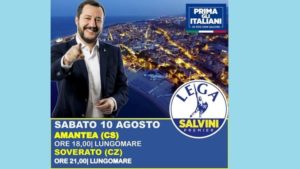 Il ministro Matteo Salvini sabato 10 agosto sul lungomare di Soverato